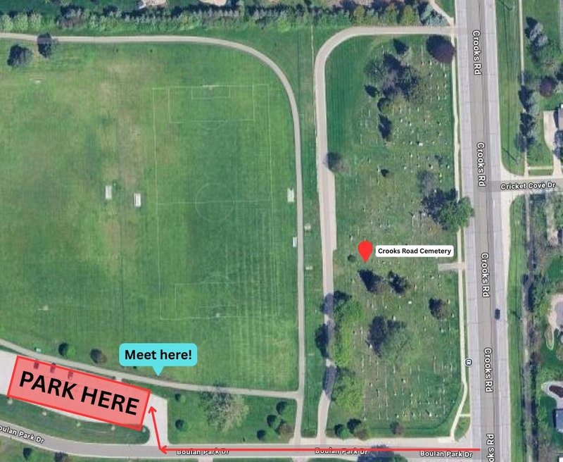 Crooks Road Cemetery Tour Parking Map 2025