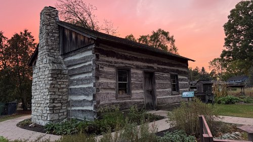 Log Cabin with Sunset